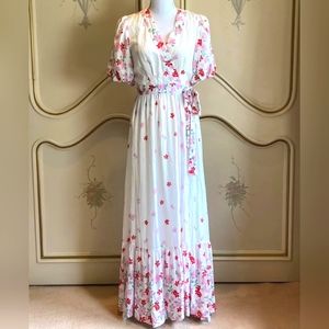 Draper James Floral Puff Sleeve True Wrap Maxi Dress *Size Large* NWOT